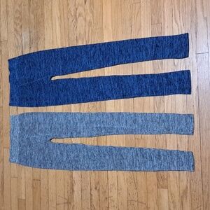 2pc Lot Seamless Ribbed Tights Leggings Blue and Grey Sz S